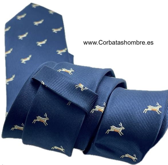 CORBATA AZUL MARINO DEL LIEBRES O CONEJOS SALTANDO 