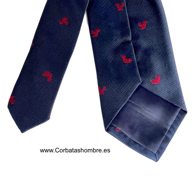 CORBATA AZUL MARINO ELEGANTE CON ARDILLAS ROJAS PEQUEÑAS 