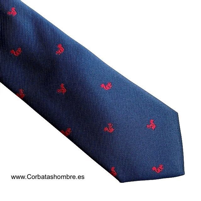 CORBATA AZUL MARINO ELEGANTE CON ARDILLAS ROJAS PEQUEÑAS 