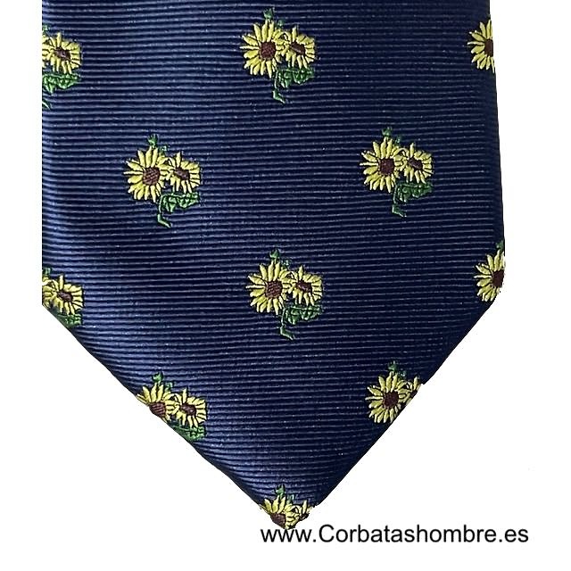 CORBATA AZUL MARINO LISA CON GIRASOLES DE VAN GOGH 