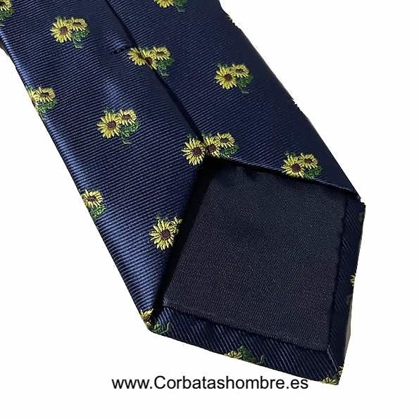 CORBATA AZUL MARINO LISA CON GIRASOLES DE VAN GOGH 