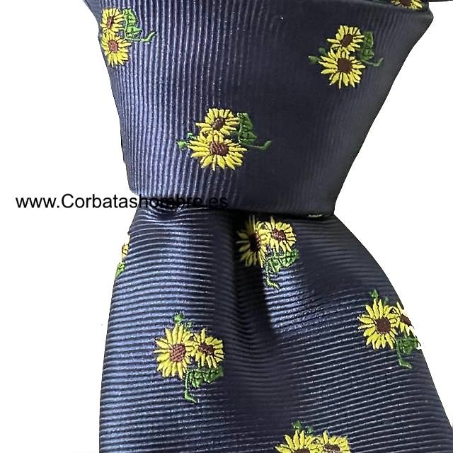 CORBATA AZUL MARINO LISA CON GIRASOLES DE VAN GOGH 