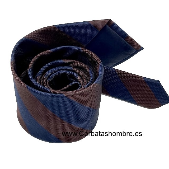 CORBATA AZUL MARINO MUY ELEGANTE DE RAYAS ANCHAS COMBINADA CON MARRÓN CHOCOLATE 