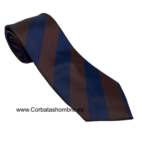 CORBATA AZUL MARINO MUY ELEGANTE DE RAYAS ANCHAS COMBINADA CON MARRÓN CHOCOLATE 