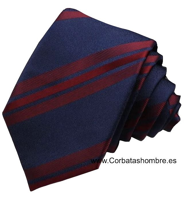 CORBATA AZUL MARINO OSCURO CON UNA ELEGANTE DUBUJO DE TRES RAYAS GRANATES 