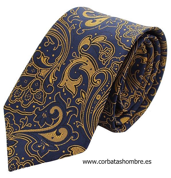 CORBATA AZUL MARINO Y DORADO ELEGANTE 