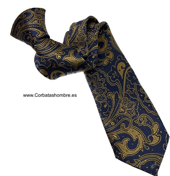 CORBATA AZUL MARINO Y DORADO ELEGANTE 