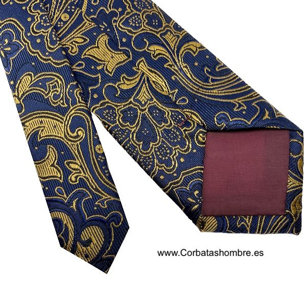 CORBATA AZUL MARINO Y DORADO ELEGANTE 