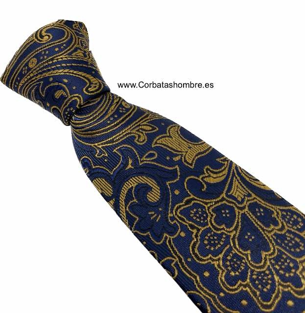 CORBATA AZUL MARINO Y DORADO ELEGANTE 