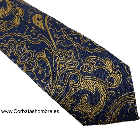 CORBATA AZUL MARINO Y DORADO ELEGANTE 