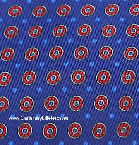 CORBATA AZUL MEDIO CON CIRCULOS ROJOS Y LUNARES AZULES 