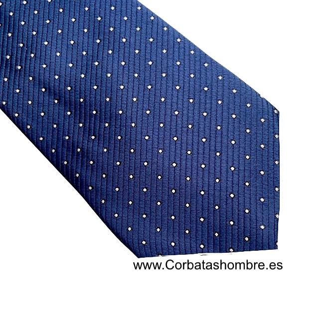 CORBATA AZUL MICRO RAYADA AL BIES CON PEQUEÑOS TOPOS O LUNARES BLANCOS 