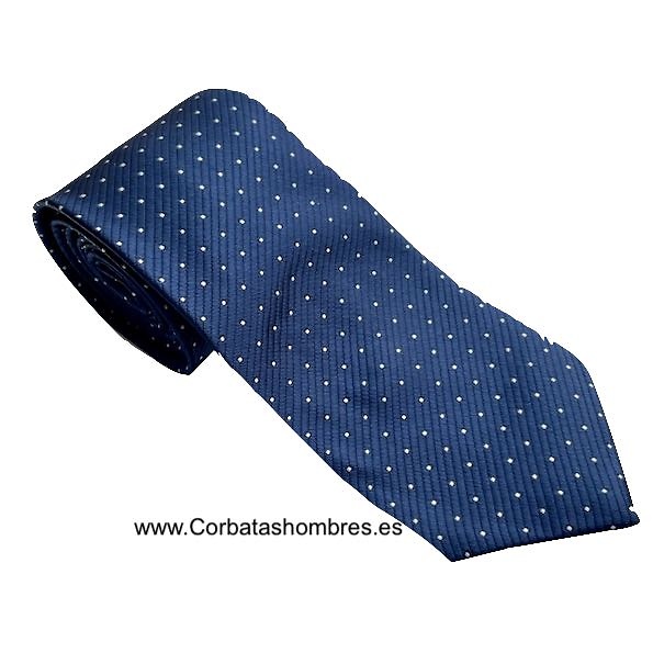 CORBATA AZUL MICRO RAYADA AL BIES CON PEQUEÑOS TOPOS O LUNARES BLANCOS 