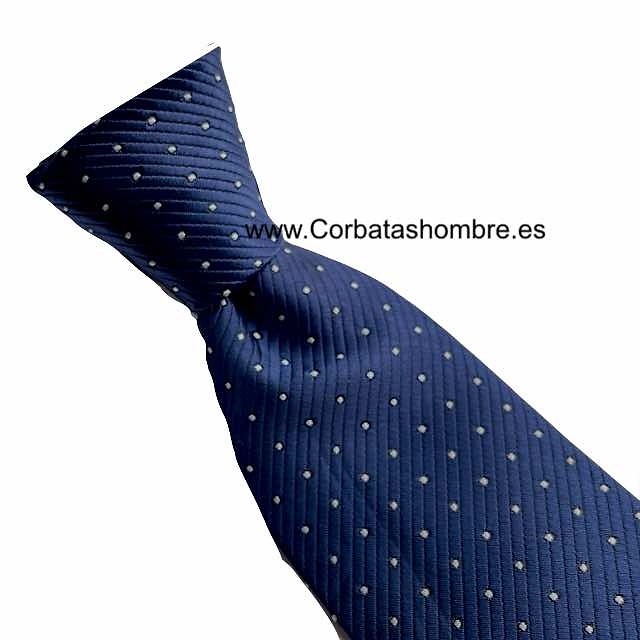 CORBATA AZUL MICRO RAYADA AL BIES CON PEQUEÑOS TOPOS O LUNARES BLANCOS 