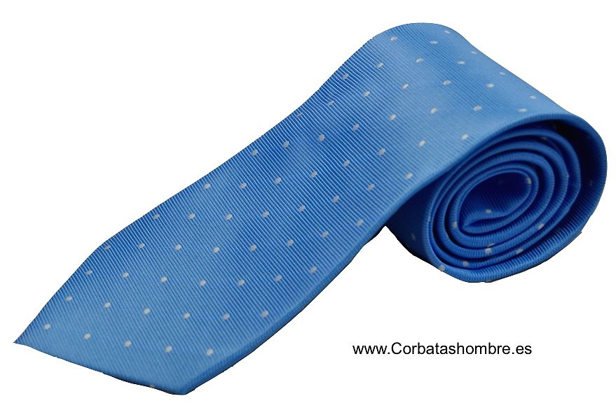 CORBATA AZUL MICRO RAYADA CON TOPOS BLANCOS PEQUEÑOS 