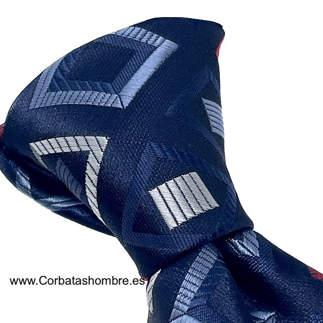 CORBATA AZUL OSCURA CON CUADRADOS DE DISTINTOS TAMAÑOS Y COLORES 