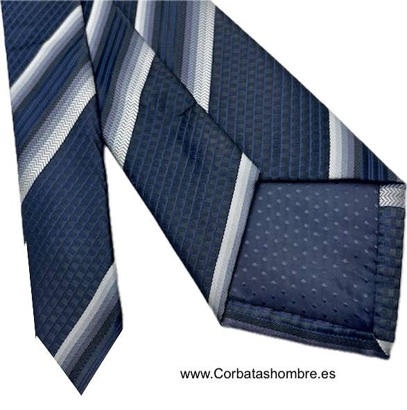 CORBATA AZUL OSCURA CON FRANJAS ANCHAS DEGRADADAS EN DIAGONAL 