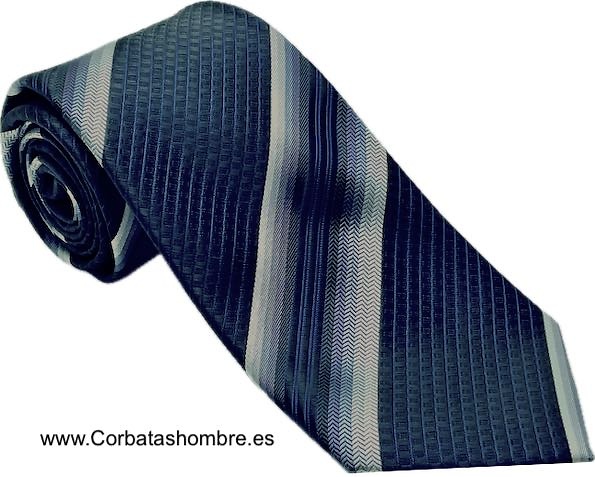 CORBATA AZUL OSCURA CON FRANJAS ANCHAS DEGRADADAS EN DIAGONAL 