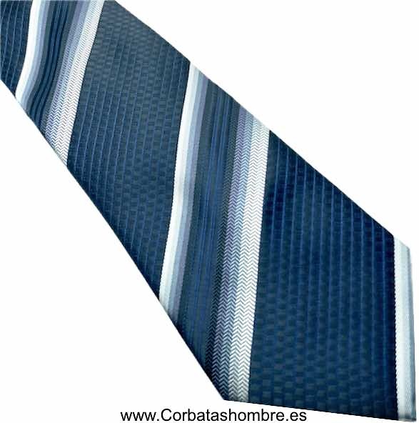 CORBATA AZUL OSCURA CON FRANJAS ANCHAS DEGRADADAS EN DIAGONAL 