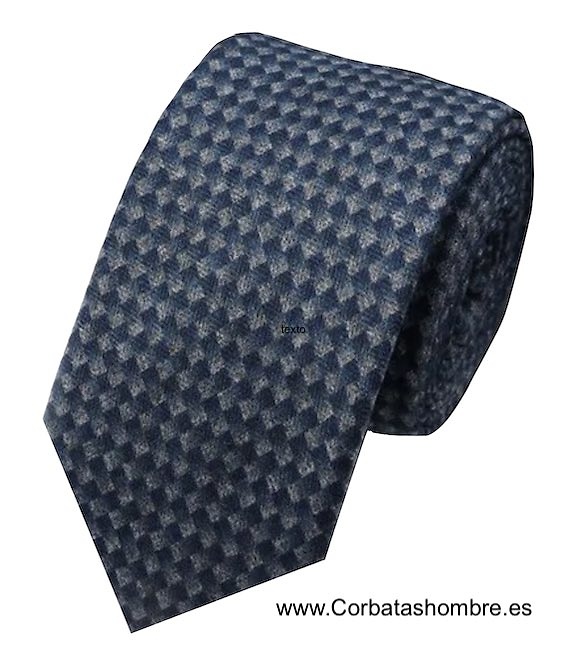 CORBATA AZUL OSCURO ESTRECHA CON DIBUJO DE PUNTO TRICOTADO DE LANA 