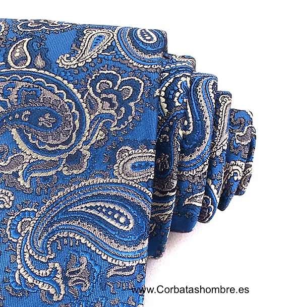 CORBATA AZUL PURÍSMAS CON CACHEMIRES EN GRIS PLATEADO 