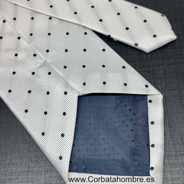 CORBATA BLANCA ELEGANTE DE LUNARES NEGROS 