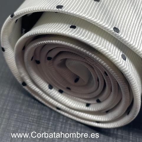 CORBATA BLANCA ELEGANTE DE LUNARES NEGROS 