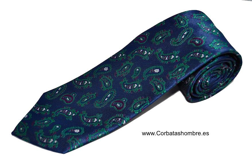 CORBATA CACHERMIR VERDE Y LILA SOBRE FONDO AZUL MARINO INTENSO 