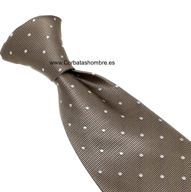 CORBATA CAMEL O MARRÓN CLARO DE LUNARES BEIGES PEQUEÑOS 