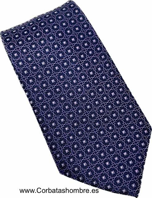 CORBATA CIRCULOS AZUL MARINO CON CADENETA LILA 