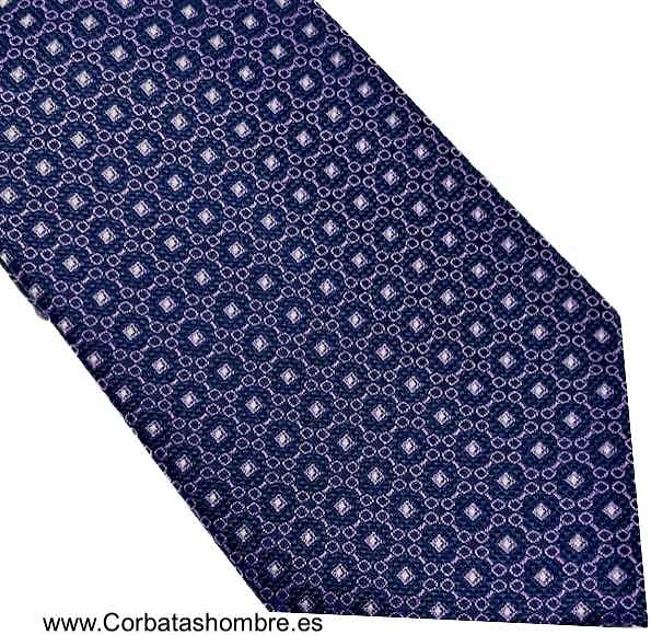 CORBATA CIRCULOS AZUL MARINO CON CADENETA LILA 