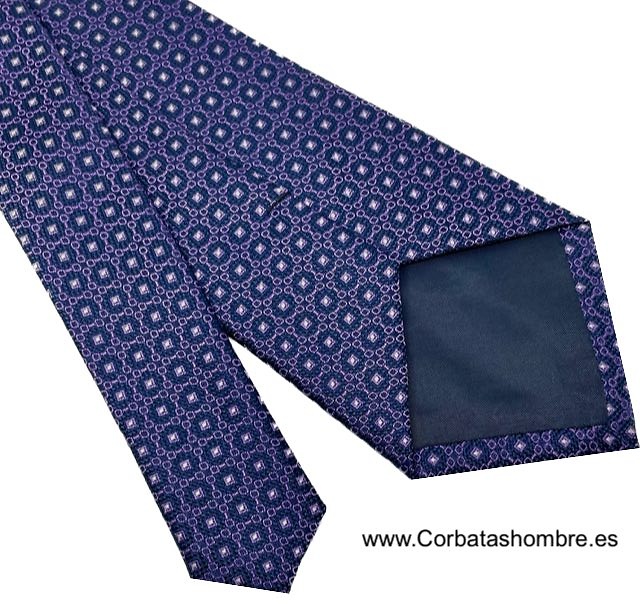 CORBATA CIRCULOS AZUL MARINO CON CADENETA LILA 