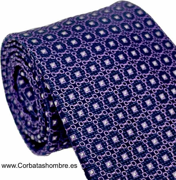 CORBATA CIRCULOS AZUL MARINO CON CADENETA LILA 