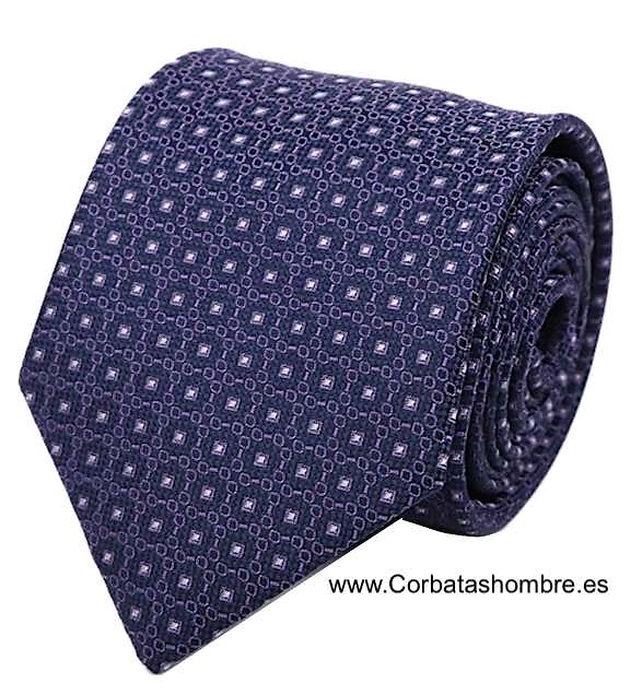 CORBATA CIRCULOS AZUL MARINO CON CADENETA LILA 