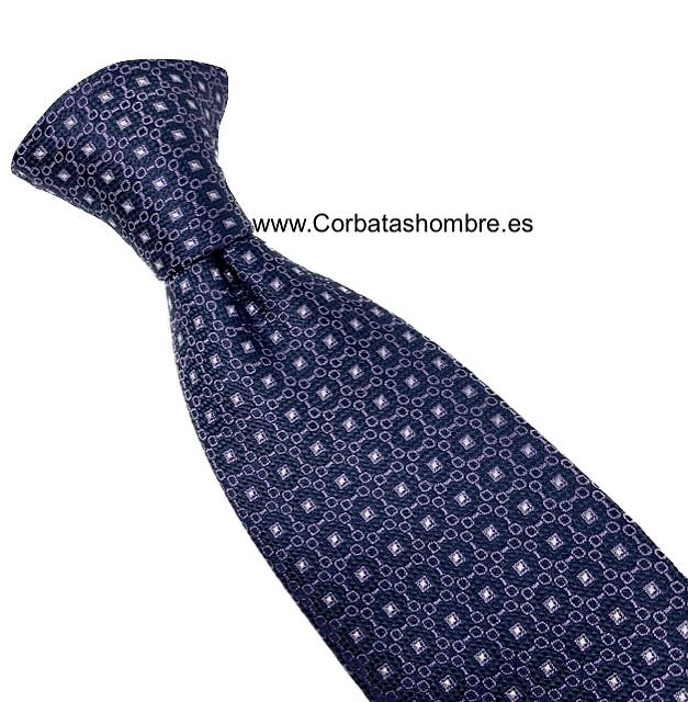 CORBATA CIRCULOS AZUL MARINO CON CADENETA LILA 