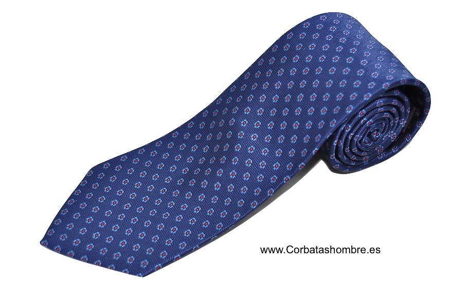 CORBATA COLOR AZUL MARINO CON FLORECITA SAZULES Y ROJAS 