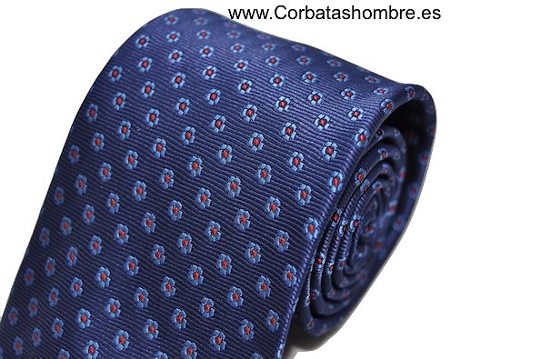CORBATA COLOR AZUL MARINO CON FLORECITAS AZULES Y ROJAS 