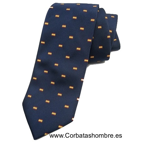 CORBATA CON BANDERAS DE ESPAÑA SOBRE FONDO AZUL MARINO 