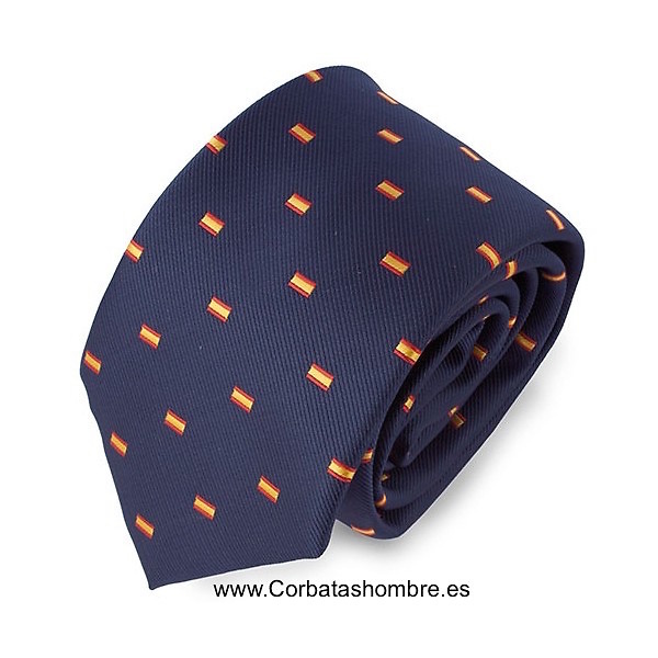 CORBATA CON BANDERAS DE ESPAÑA SOBRE FONDO AZUL MARINO 