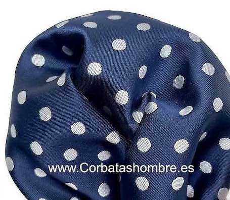 CORBATA CON PAÑUELO AZUL MARINO OSCURO CON LUNARES BLANCOS 