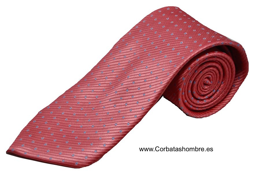 CORBATA CORAL MICRO RAYADA CON LUNARES CELESTES PEQUEÑOS 