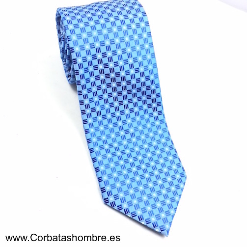 CORBATA CUADROS AZULES Y BLANCOS GEOMETRICOS 