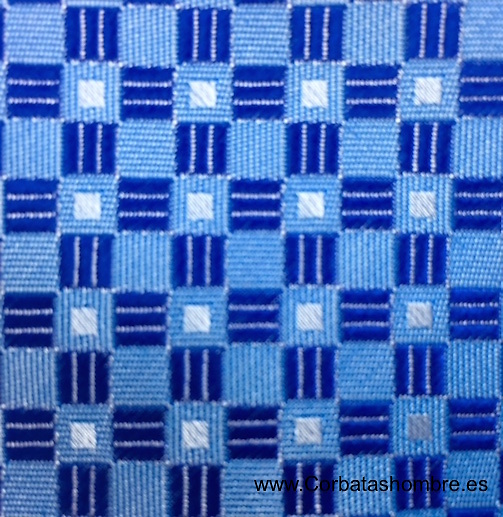 CORBATA CUADROS AZULES Y BLANCOS GEOMETRICOS 