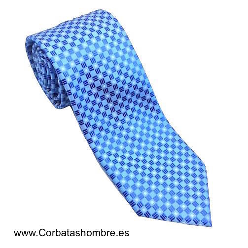 CORBATA CUADROS AZULES Y BLANCOS GEOMETRICOS 