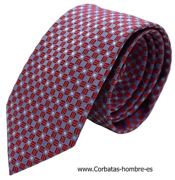 CORBATA CUADROS PEQUEÑOS ROJOS Y GRISES 