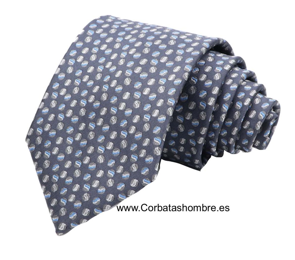 CORBATA DE BOLAS DE TENIS AZUL MARINO CON PELOTAS EN GRIS PLATA Y AZUL 