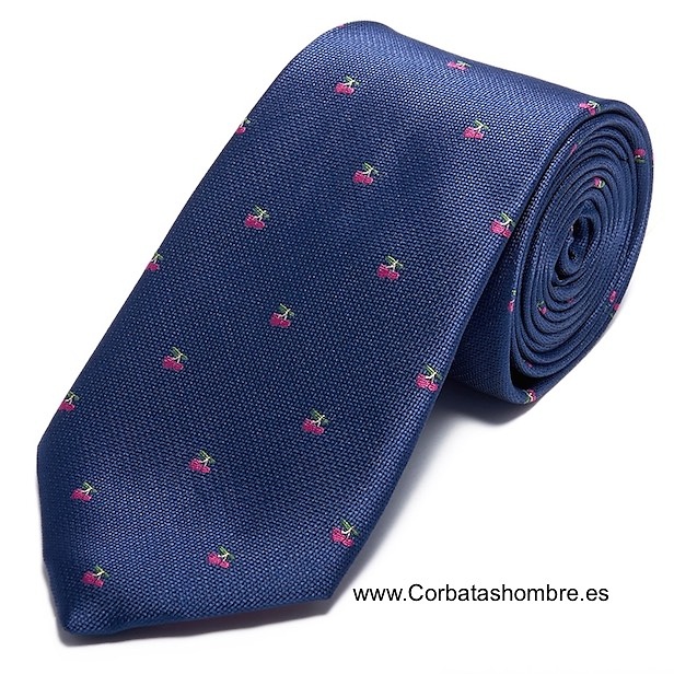 CORBATA DE CEREZAS SOBRE FONDO AZUL MARINO 