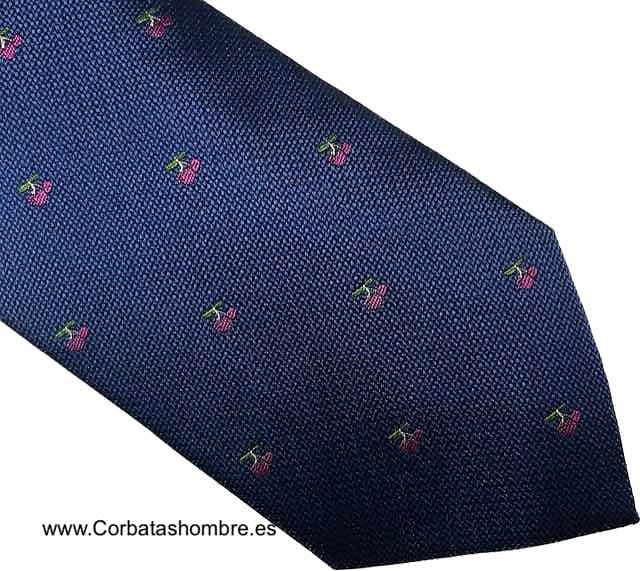 CORBATA DE CEREZAS SOBRE FONDO AZUL MARINO 