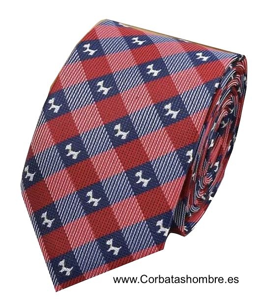 CORBATA DE CUADROS ROJOS Y AZULES MARINO CON PERRITOS MILÚ 