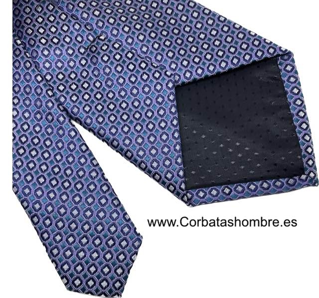 CORBATA DE DIBUJO PEQUEÑO EN LILA AZUL MARINO Y BLANCO ELEGANTE 